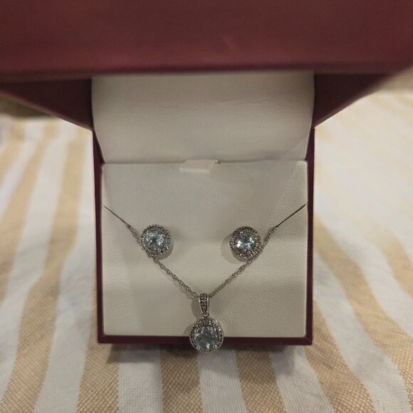 Helzberg Diamonds I am loved Aquamarine Necklace and Earrings set - Picture 4 of 7